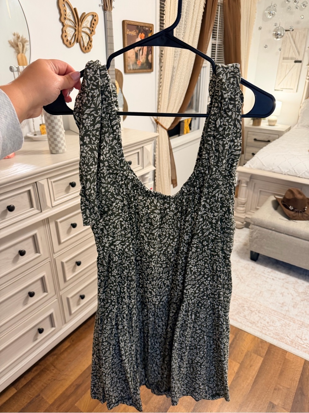 Old Navy Olive Green Floral Tiered Mini Dress